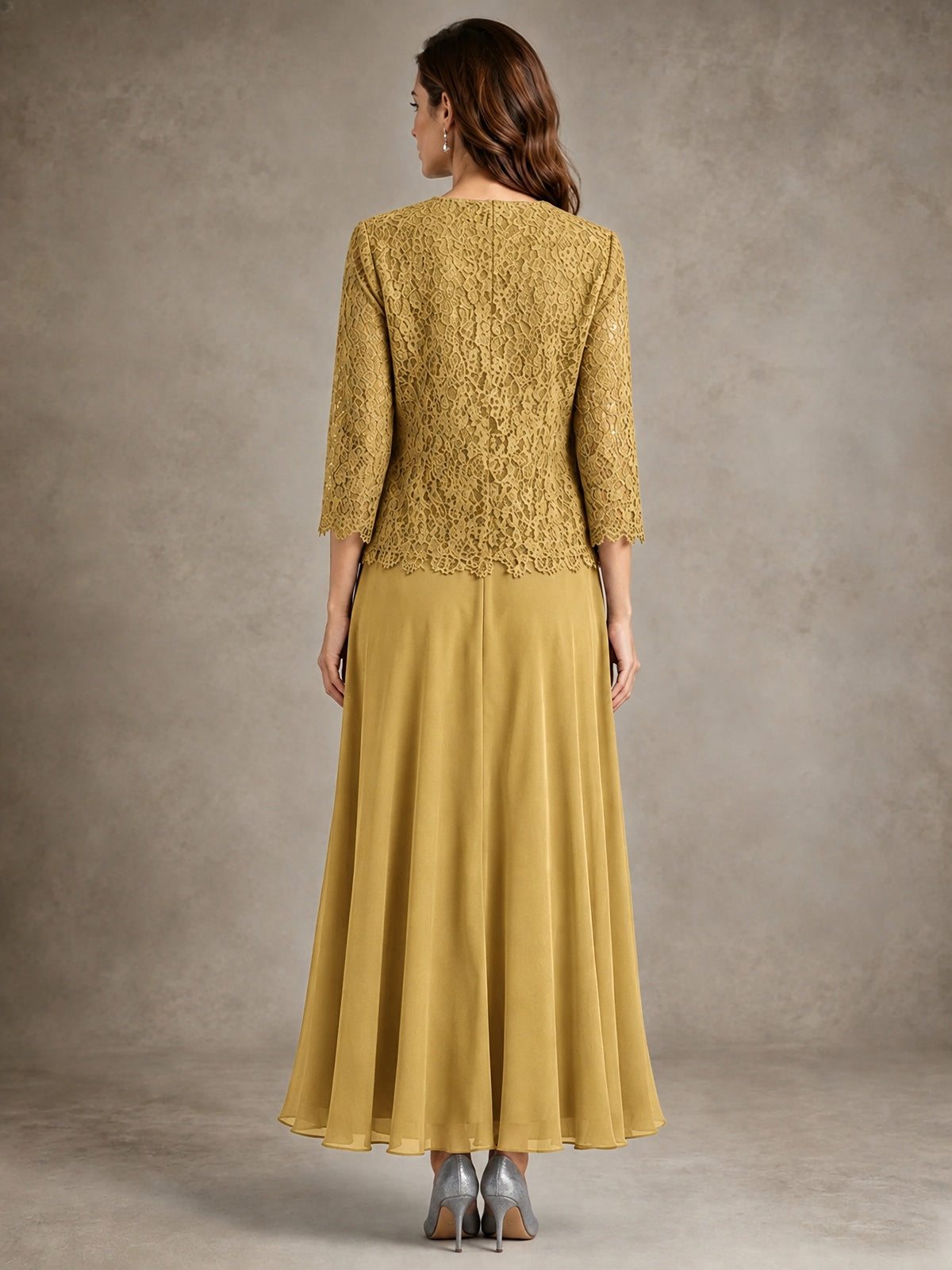 2-Piece Chiffon Mother of the Bride Dress with Lace Jacket
