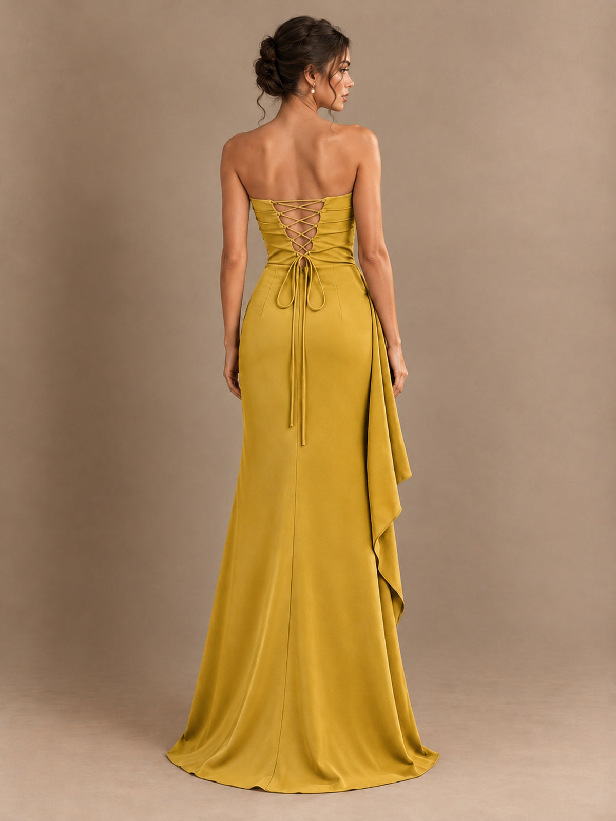 Black and White Strapless Ruched Prom Dress with High Slit & Side Drape