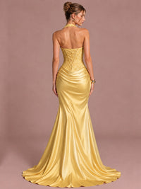 Sparkling Halter Corset Satin Mermaid Prom Dress