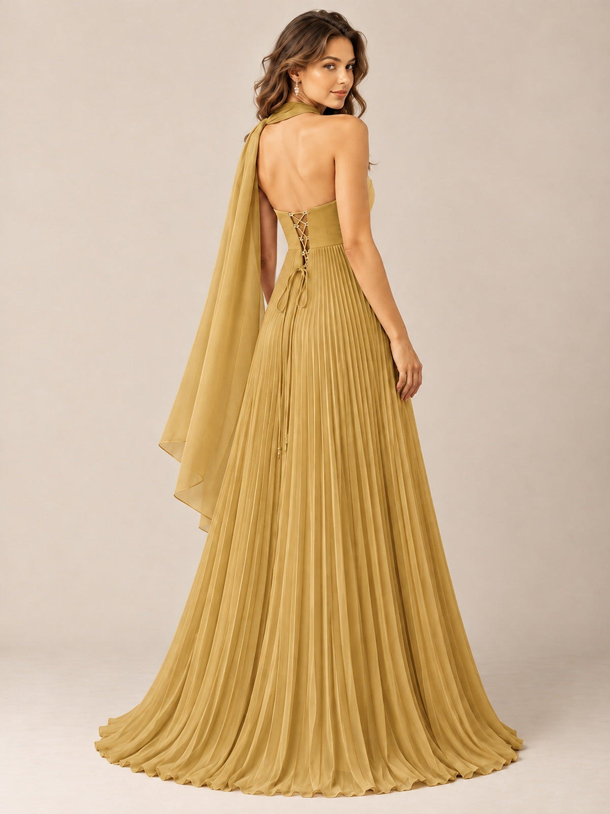 Sweetheart Neckline Pleated Prom Dress Strapless A-line Formal Dress with Flowy Scarf