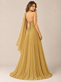 Sweetheart Neckline Pleated Prom Dress Strapless A-line Formal Dress with Flowy Scarf