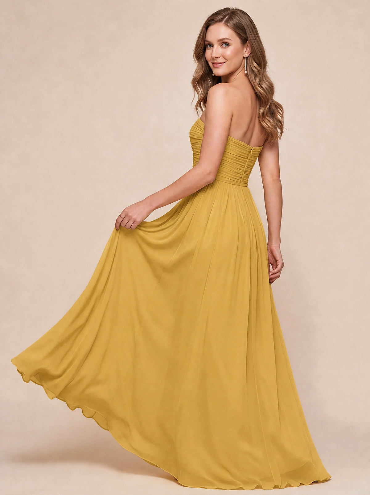 Strapless Pleated Chiffon A-Line Bridesmaid Dress