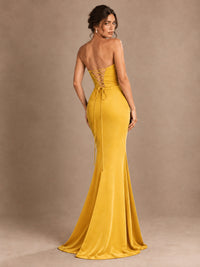Emerald Green Strapless Mermaid Prom Dress with 3D Rose & Keyhole Cutout