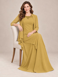 Dusty Blue Two-Piece Chiffon Mother of the Bride Dress with Jacket