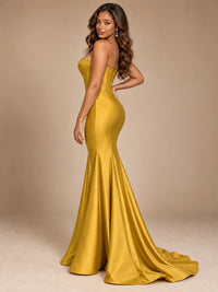 Red Strapless Satin Mermaid Prom Dress with Corset Bodice