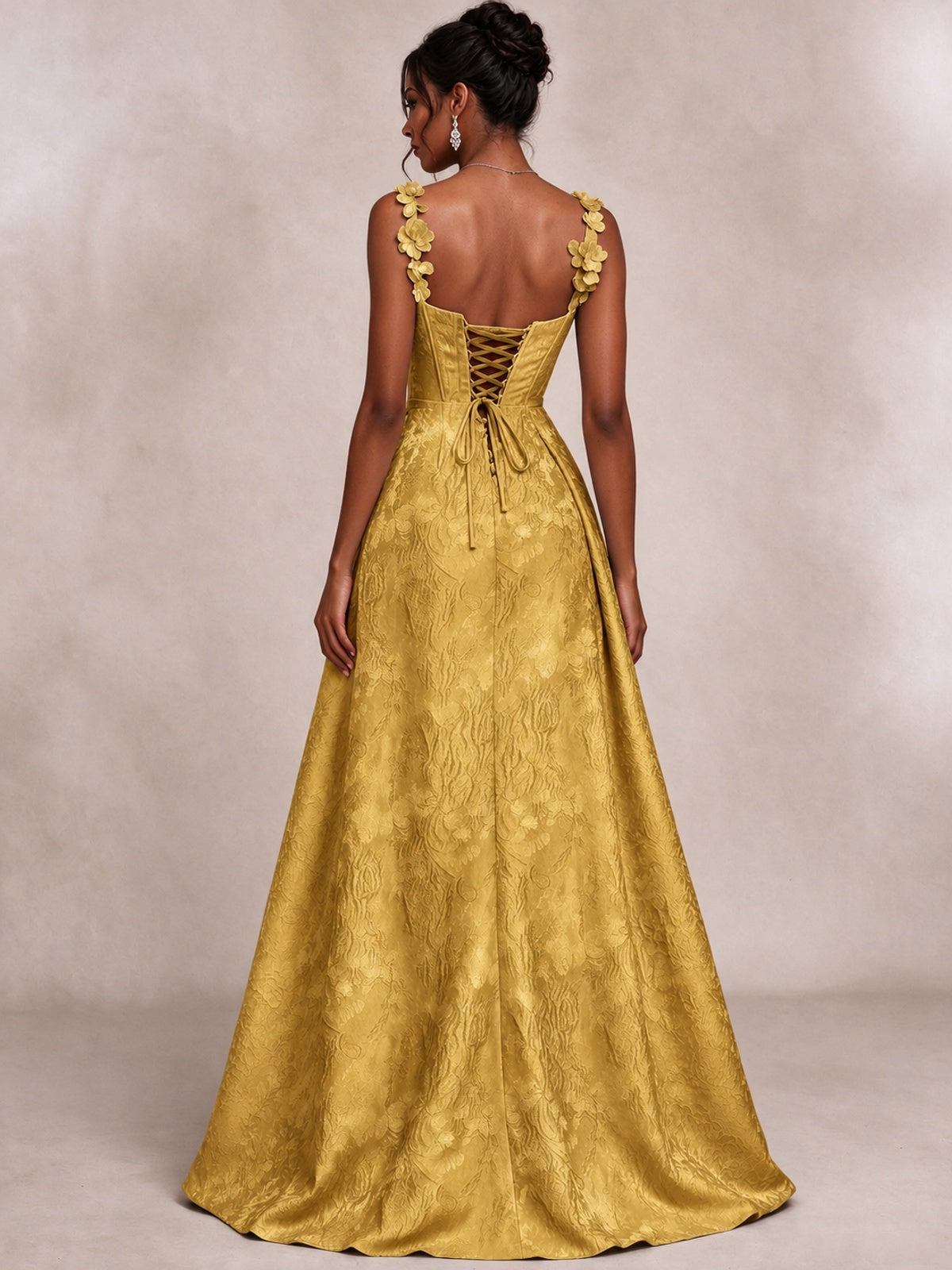 Light Blue 3D Floral Jacquard Prom Dress with Detachable Overskirt Corset Gown