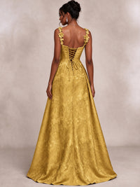 Light Blue 3D Floral Jacquard Prom Dress with Detachable Overskirt Corset Gown