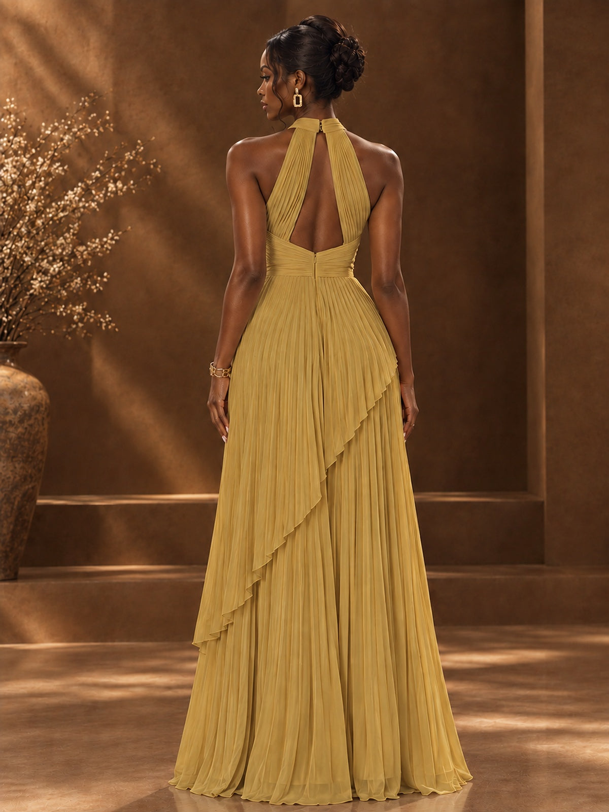 Wrap Pleated Prom Dress Halter A-line Chiffon Formal Wedding Dress