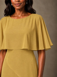 Taupe Chiffon A-Line Mother of the Bride Dress with Cape Sleeves