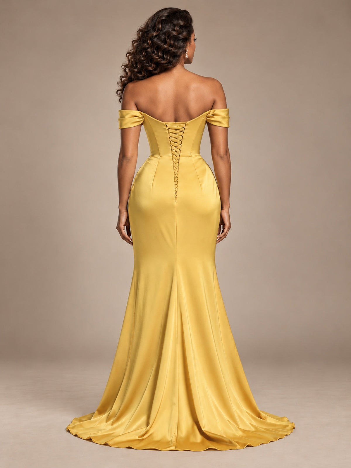 Burgundy Off-the-Shoulder Satin Corset Prom Dress with Slit