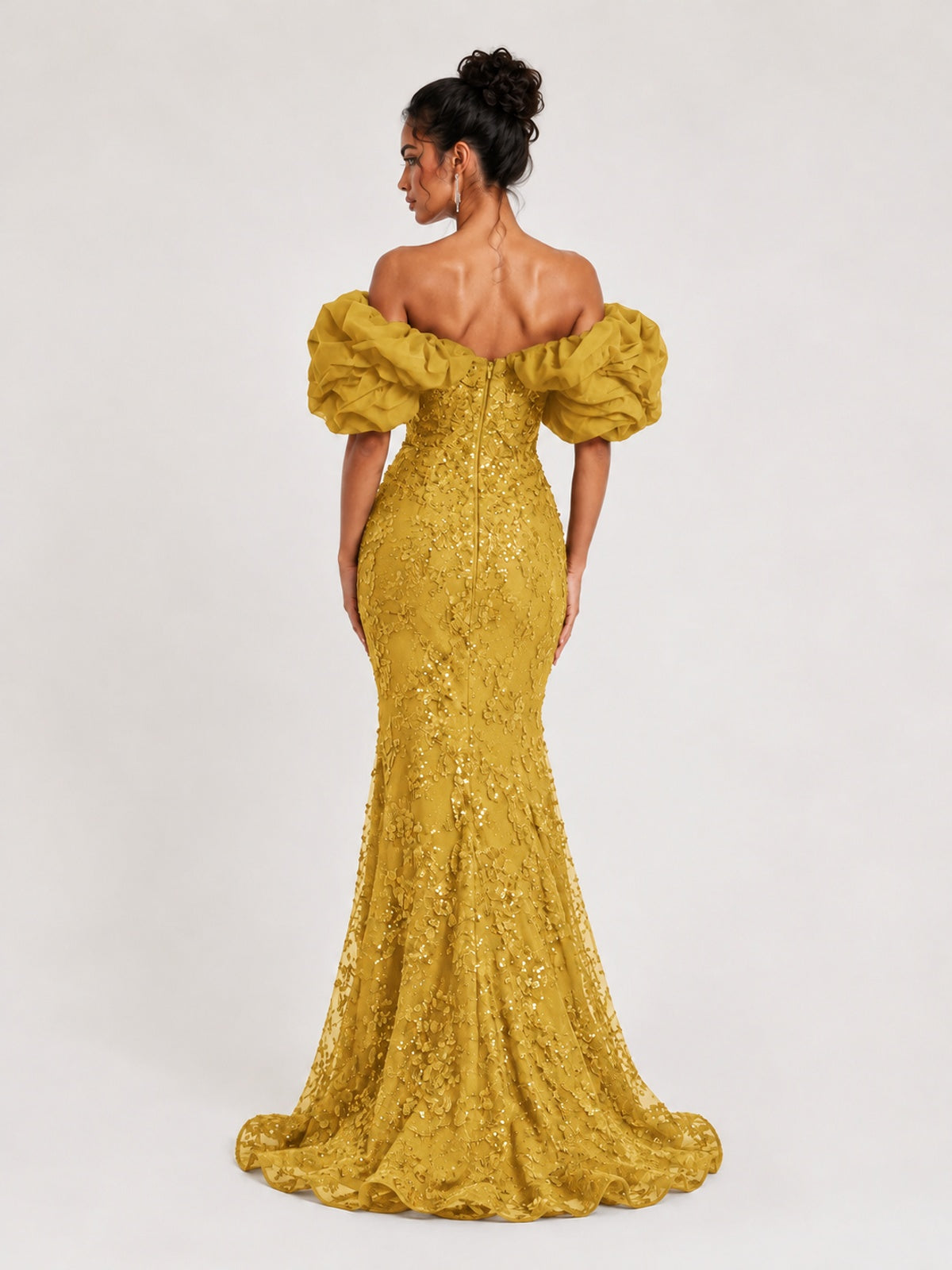 Sequin Off-Shoulder Ruffle Mermaid Prom Dress