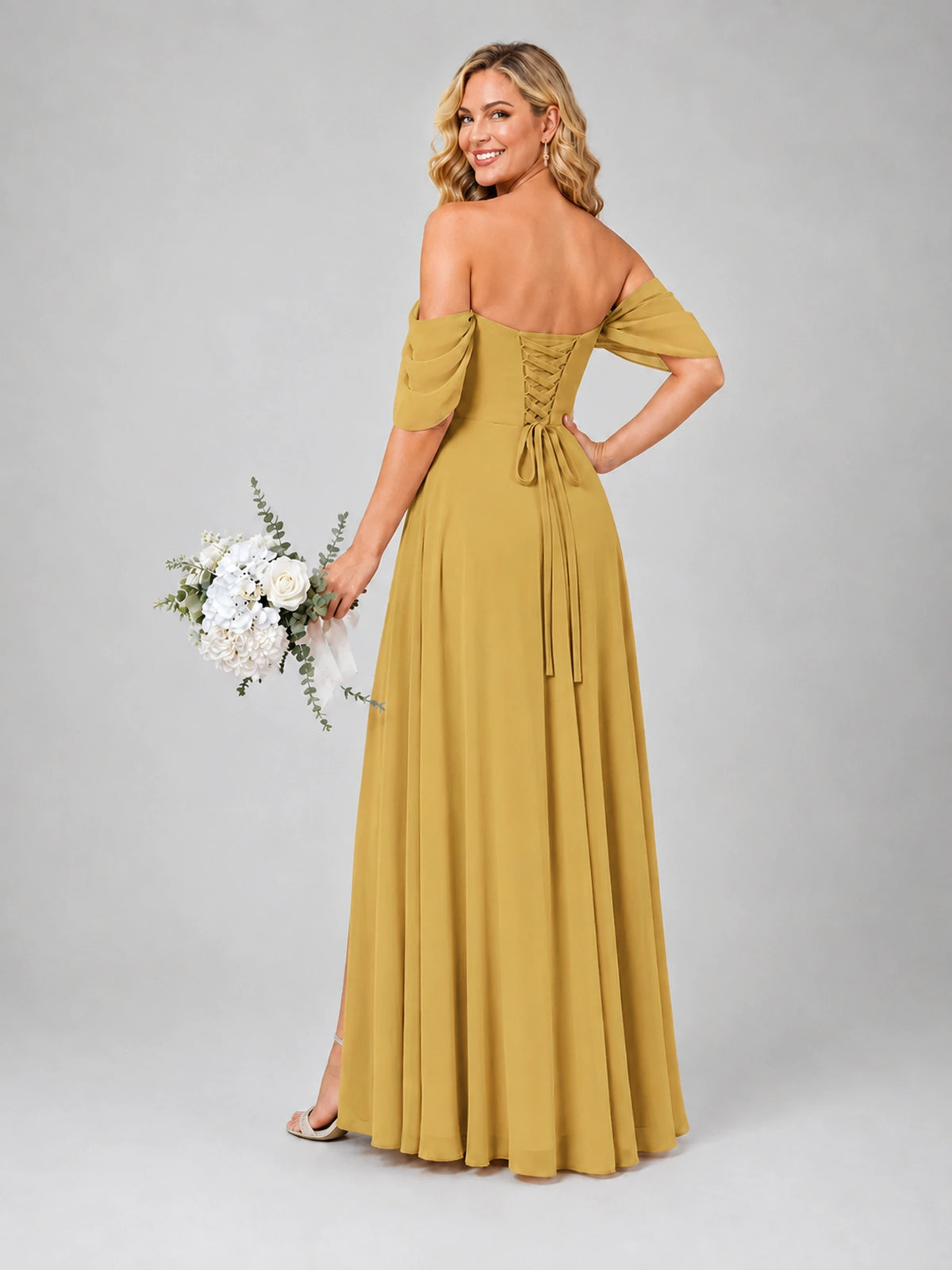 Off Shoulder Chiffon Bridesmaid Dress with Slit