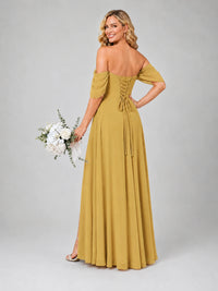 Off Shoulder Chiffon Bridesmaid Dress with Slit