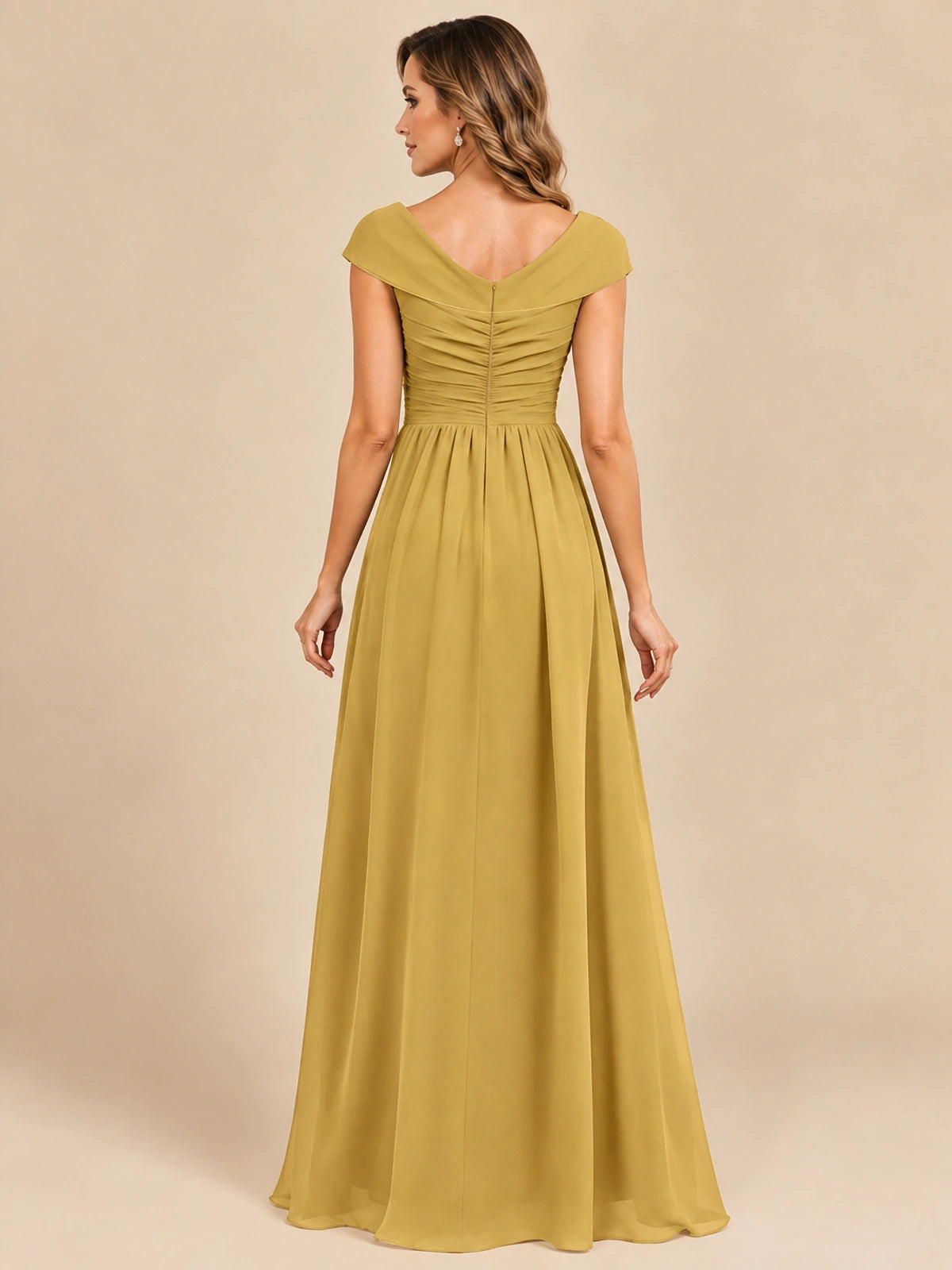 Cap Sleeve Mother of The Bride Dresses Long Chiffon Formal Gowns