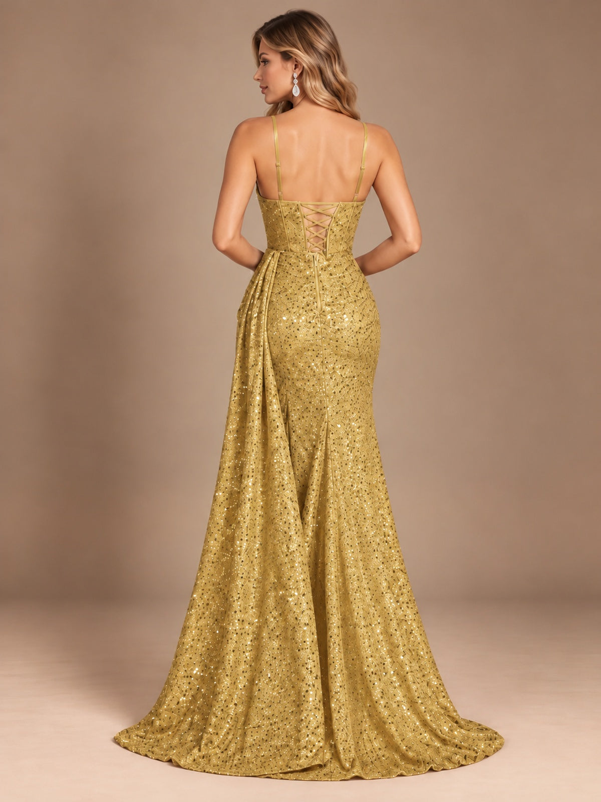 Burgundy Sequin Corset Prom Dress with High Slit
