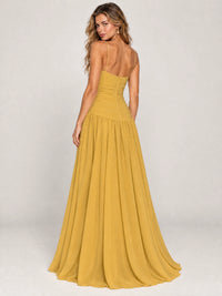 Butter Yellow Ruched Spaghetti Strap Drop-Waist Prom Dress