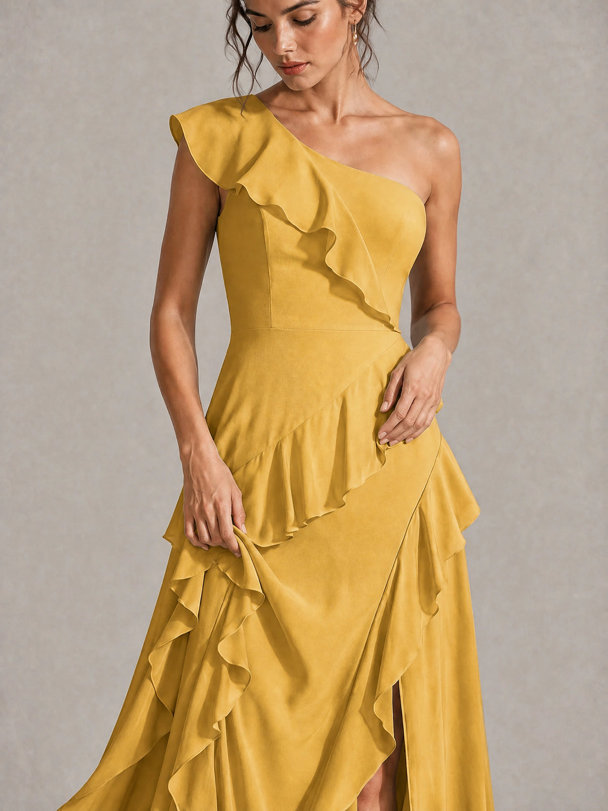 Sage Green One Shoulder Ruffle Bridesmaid Dress