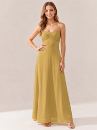JOVELLEE Yellow Sweetheart Ruched Bust Chiffon Maxi Dress