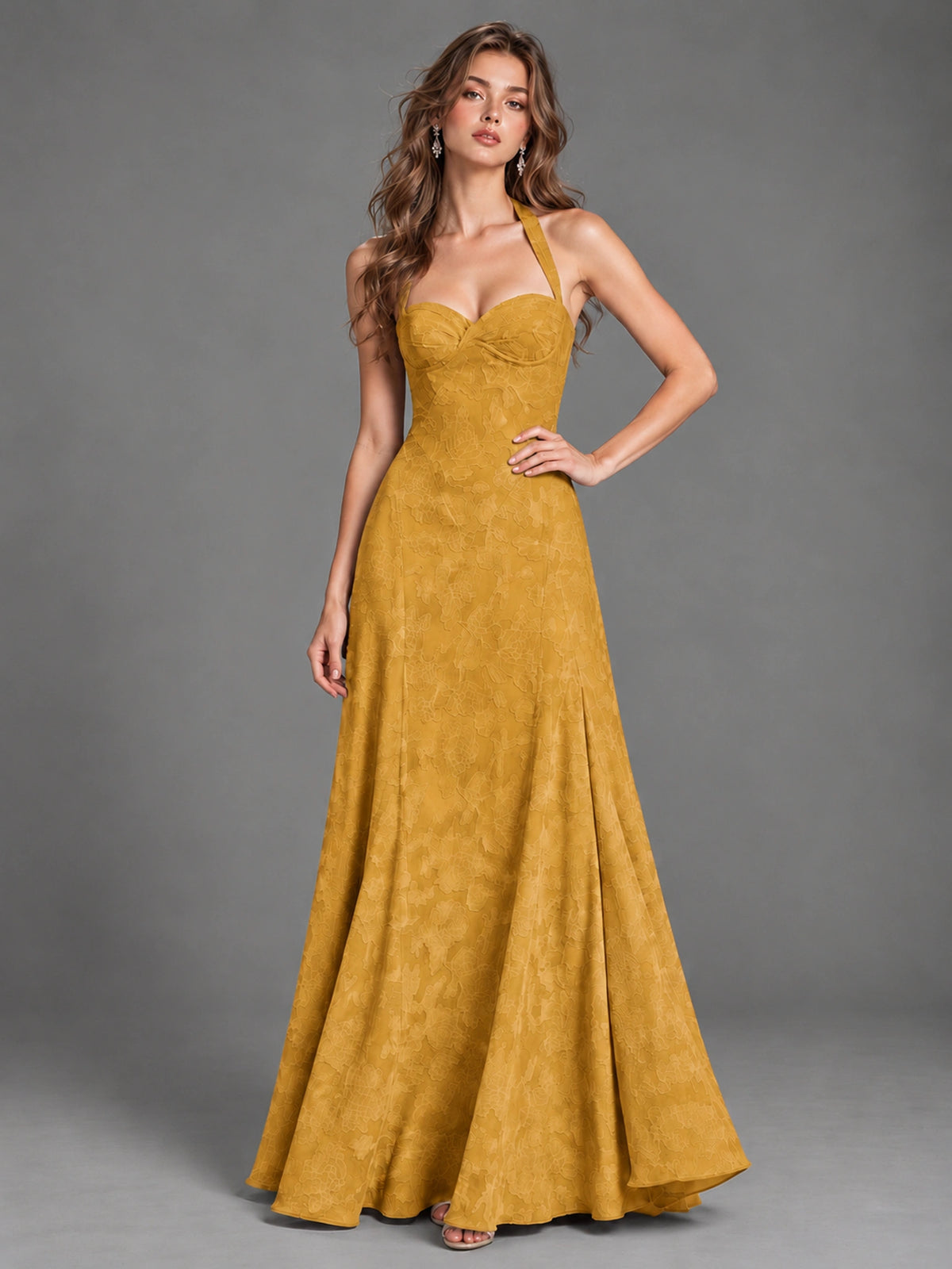 A-Line Halter Floral Chiffon Maxi Dress