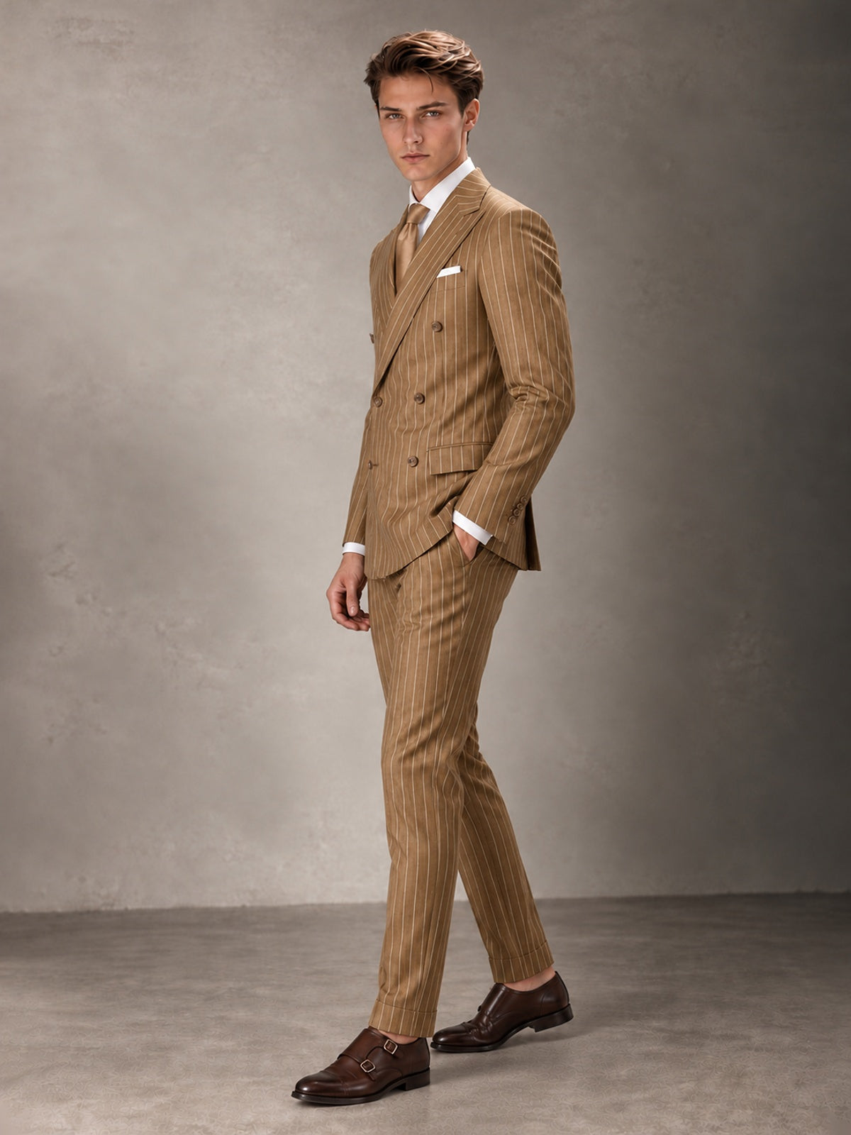 Double Breasted Pinstripe Men's Suit 2 Piece (Jacket & Pants) for Wedding & Formal Prom