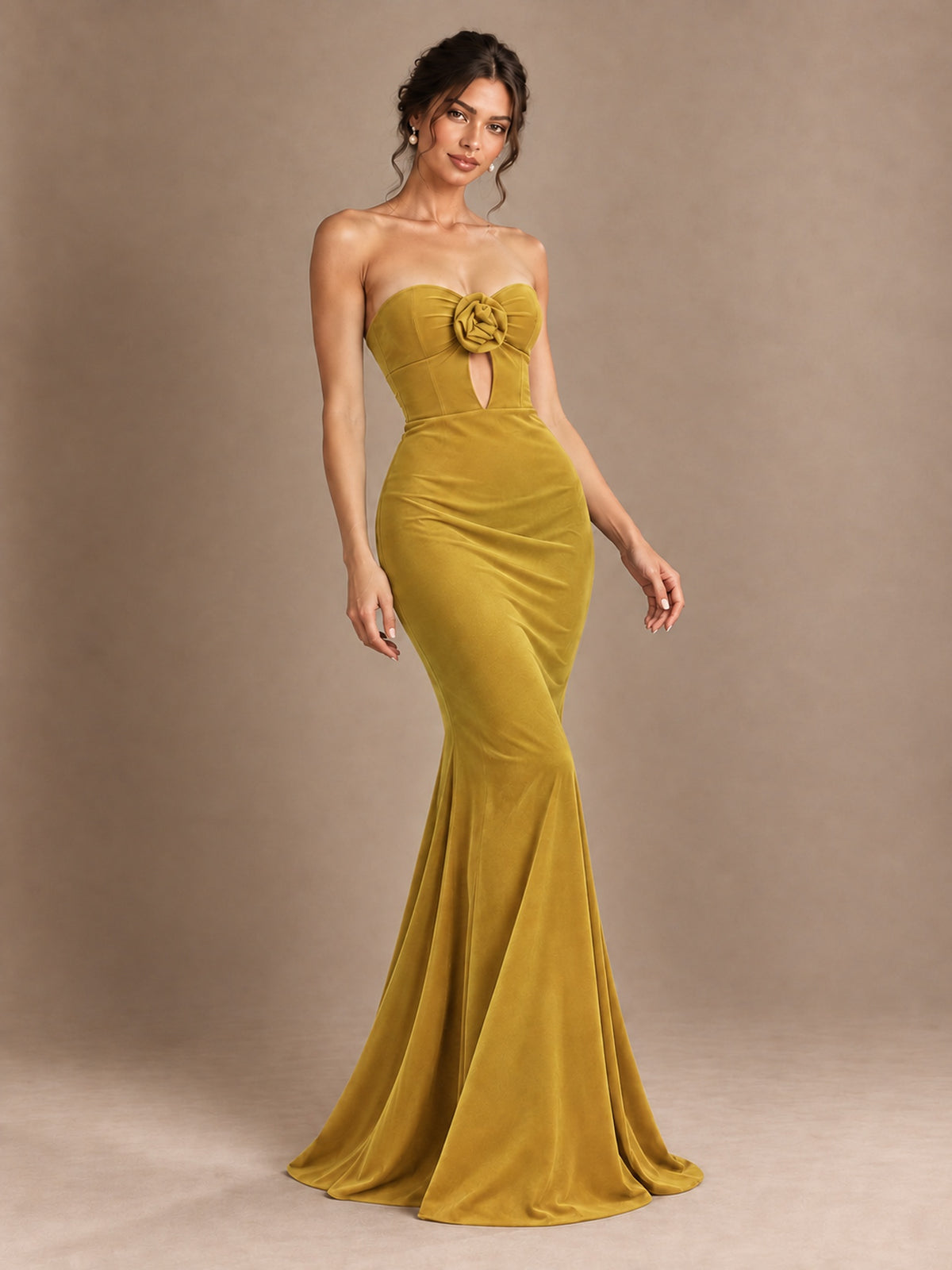 Emerald Green Strapless Mermaid Prom Dress with 3D Rose & Keyhole Cutout