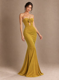 Emerald Green Strapless Mermaid Prom Dress with 3D Rose & Keyhole Cutout
