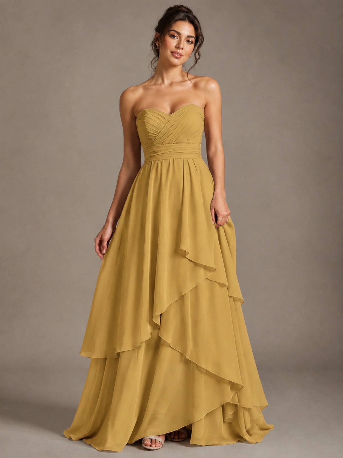 Strapless Ruffle A-Line Maxi Dress