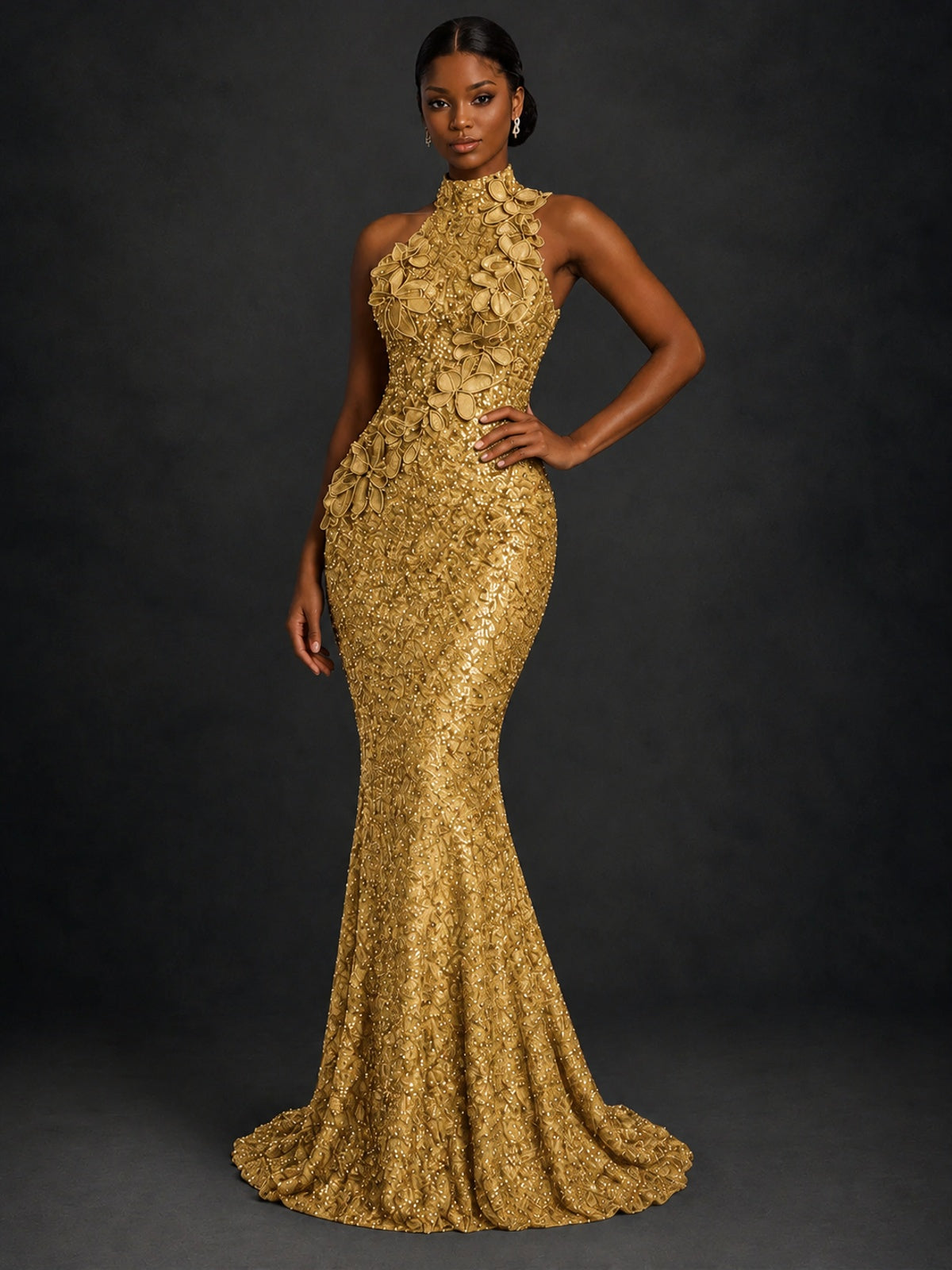 Sparkly Sequin High Neck Mermaid Prom Dress