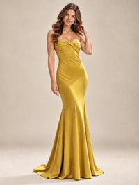 Light Blue Strapless Sweetheart Mermaid Prom Dress with Pleated Bodice