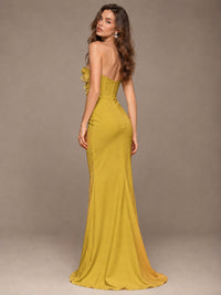 White Strapless Mermaid Maxi Dress with 3D Floral Appliques