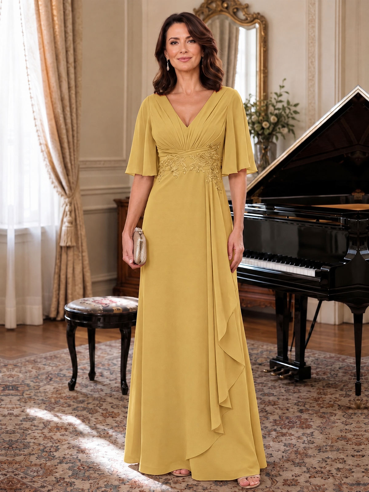 V-Neck Chiffon Lace Mother of the Bride Dresses