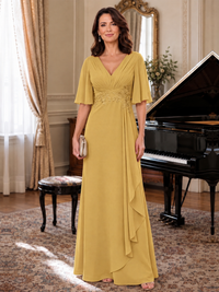 V-Neck Chiffon Lace Mother of the Bride Dresses