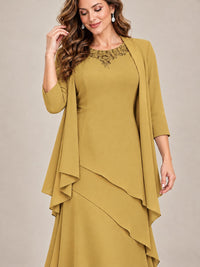 Dusty Blue Two-Piece Chiffon Mother of the Bride Dress with Jacket