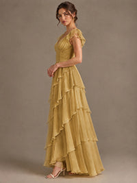 Ruffle Tiered V Neck Maxi Dress