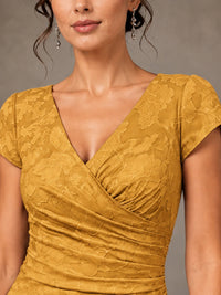 V-Neck Floral Jacquard Mother of the Bride Dress with Slit
