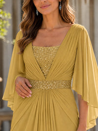 Elegant V-Neck Sequined Chiffon Mother of the Bride Dress with Flutter Sleeves