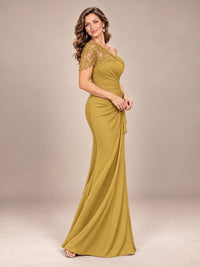 One Shoulder Chiffon Mother of The Bride Dress