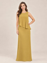 Cape Sleeve Mother of the Bride Dress with Asymmetrical Overlay