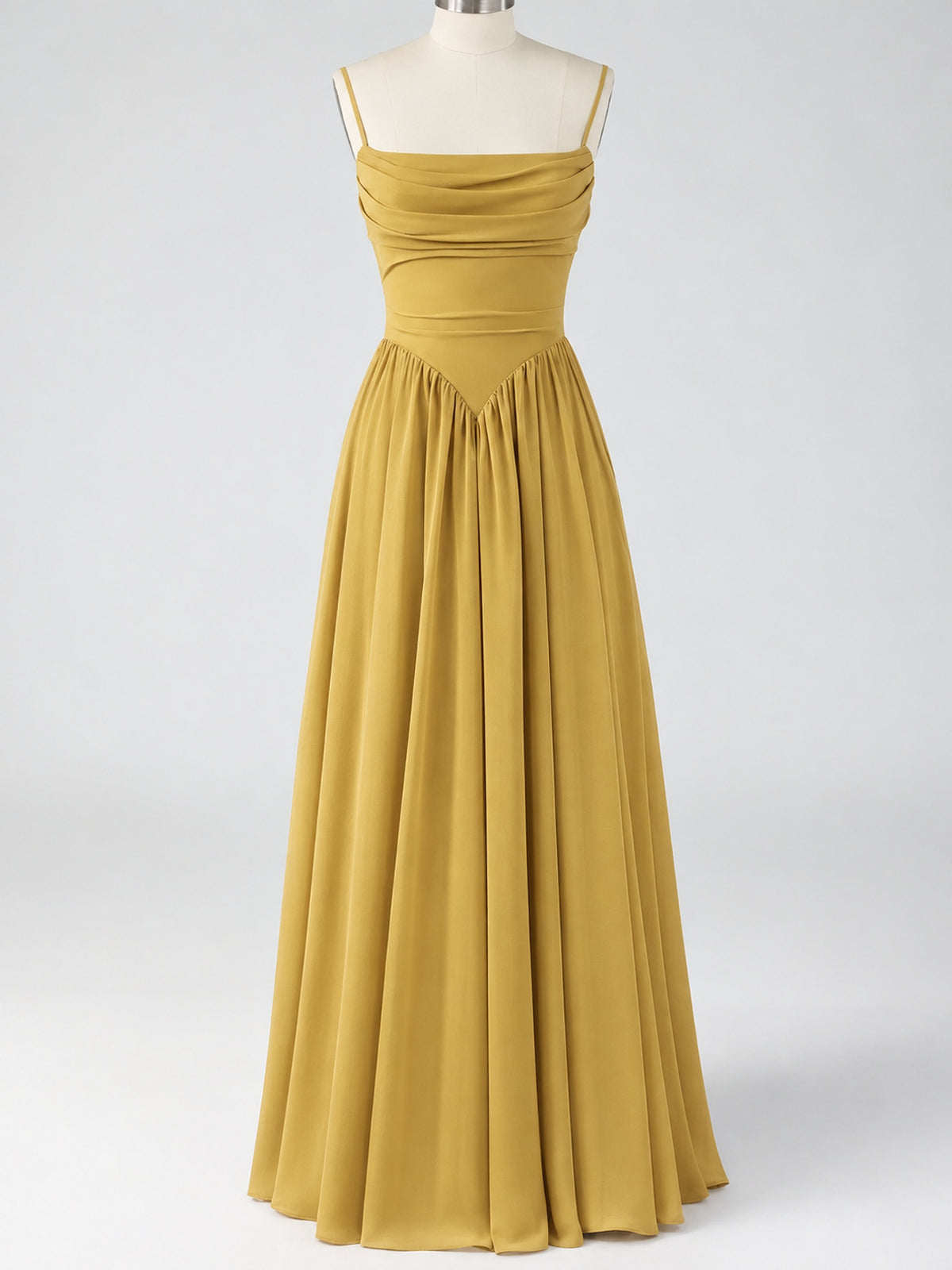 Spaghetti Strap Ruched Chiffon Maxi Dress with Backless