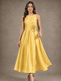 Tea-Length Satin Mother of the Bride Dress with 3D Flower Detail