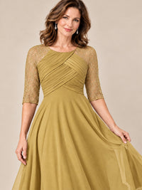 Tea-Length Mother of the Bride Dress with Lace 3/4 Sleeves