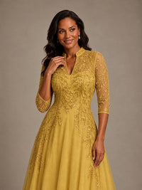 Embellished Appliques Mother of the Bride Dress with 3/4 Sleeves