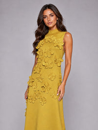3D Floral Applique High Neck Prom Maxi Dress