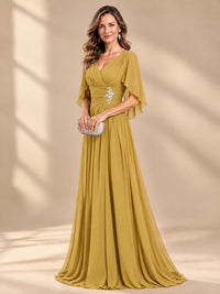 Ruched V Neck Mother of The Bride Dresses with Shawls Appliques and Cap Sleeves