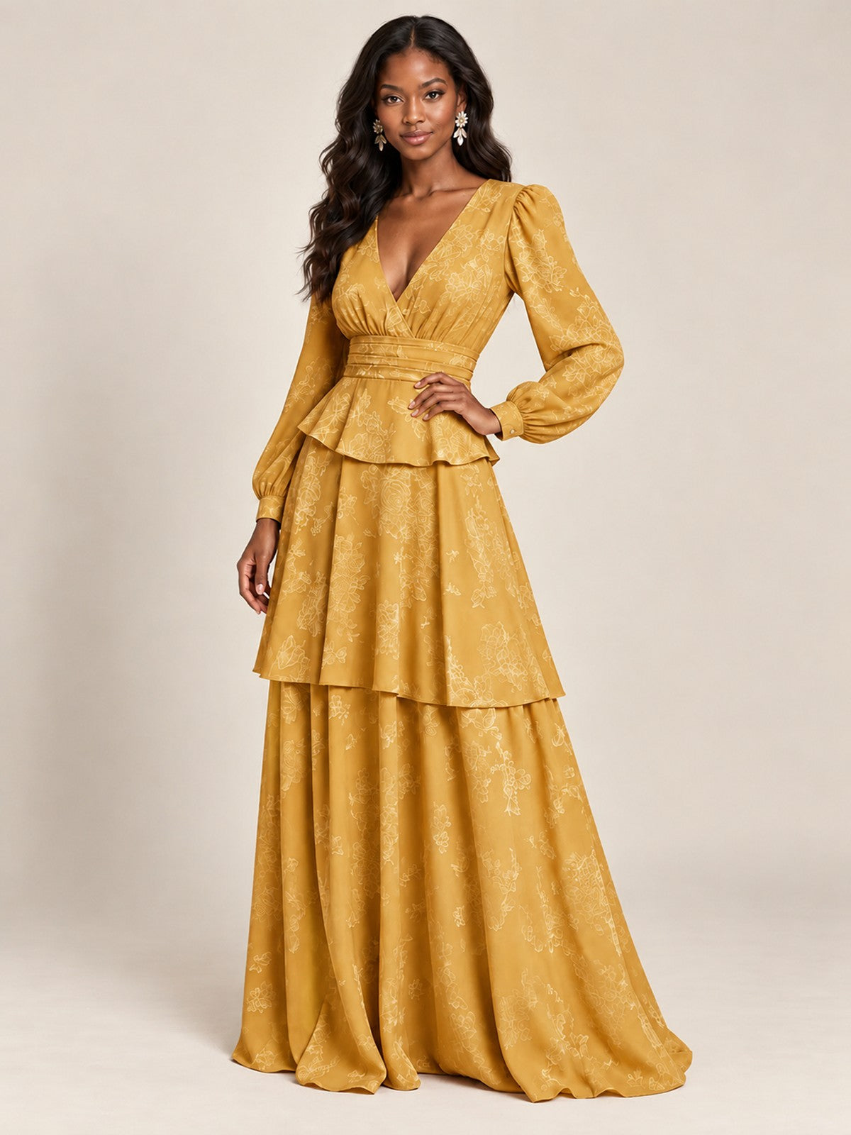Blush Pink Floral Long Sleeve Maxi Dress