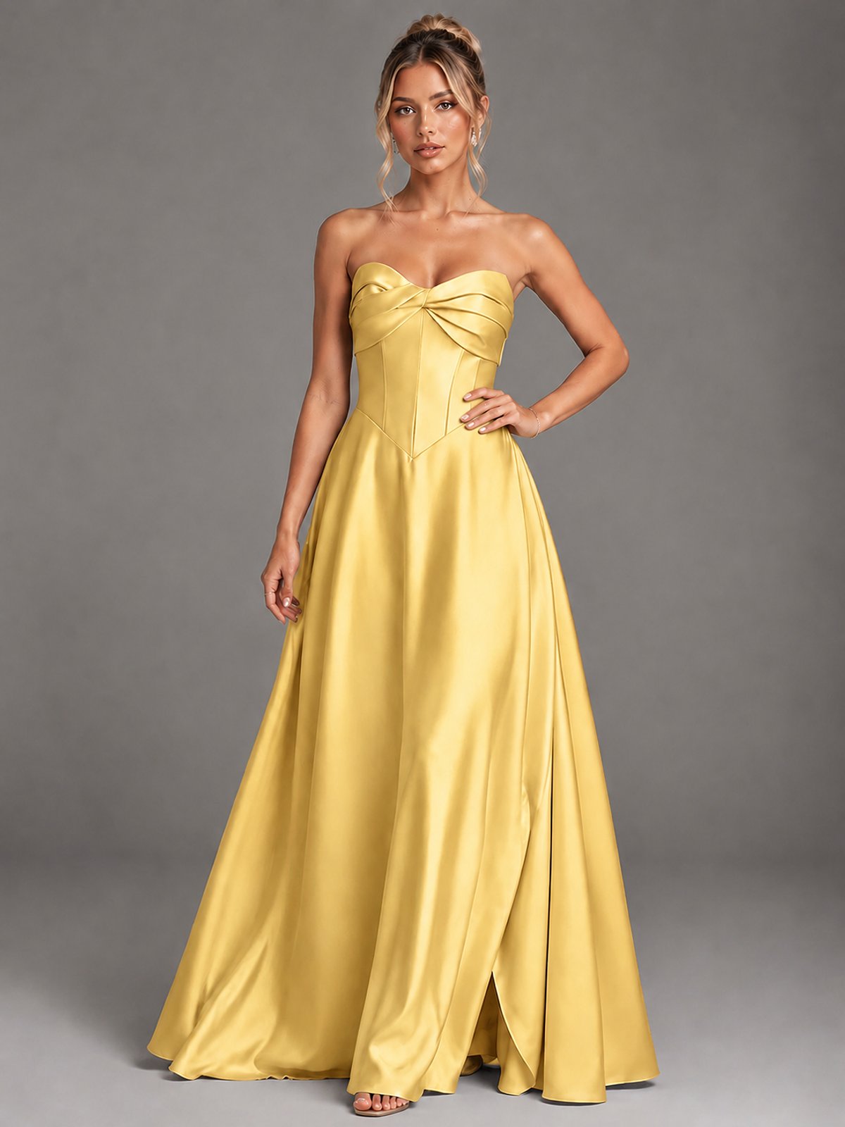 Sweetheart Neck Strapless Satin A-Line Prom Dress