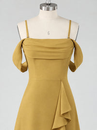 Spaghetti Strap Chiffon Bridesmaid Dress with Ruffles Slit