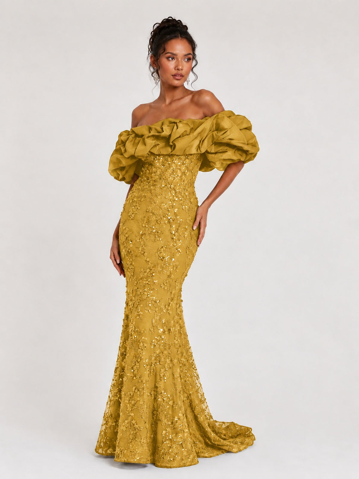 Sequin Off-Shoulder Ruffle Mermaid Prom Dress