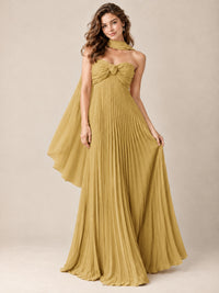 Sweetheart Neckline Pleated Prom Dress Strapless A-line Formal Dress with Flowy Scarf