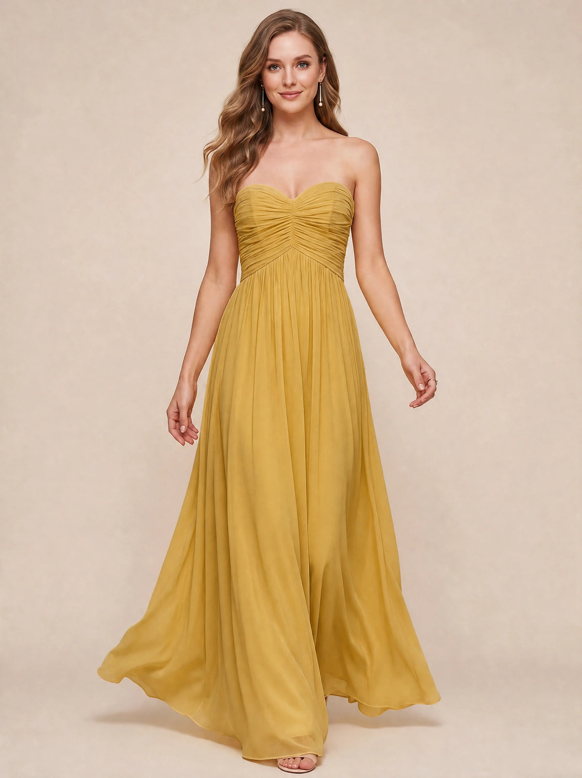 Strapless Pleated Chiffon A-Line Bridesmaid Dress